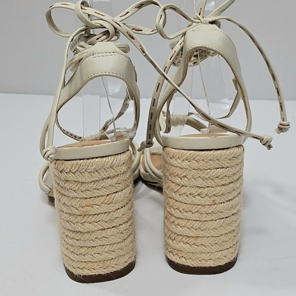 Gibson Latimer Tasha Sheep Leather Cream Ankle Wrap Jute Block Heel Sandal - Picture 4 of 16